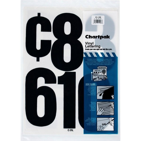 Chartpak Numbers, Vinyl, Perm Adhesive, 6", 21/PK, Black 21PK CHA01198